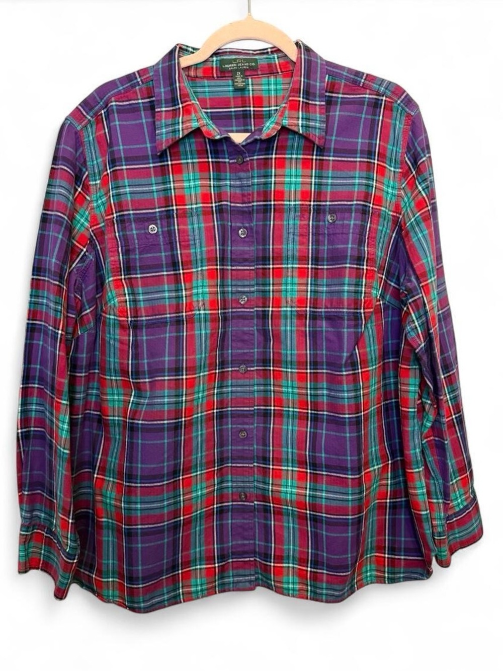 Lauren Ralph Lauren Plaid Button Down Shirt 2X Plus Size Academia